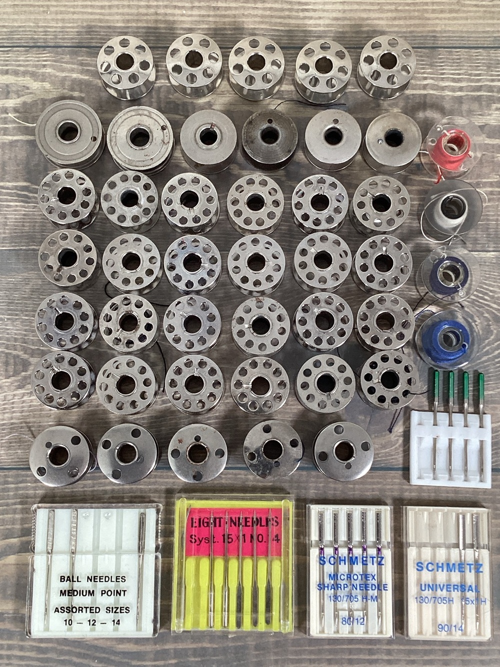 Lot Sewing Machine Bobbins And Needles Variety  Vintage And New